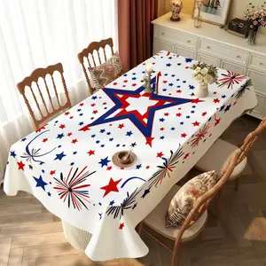 Rectangular Tablecloth, Multiple Specifications Available, Multi - Color, Polyester Material, Star & Firework Patterns, Easy to Clean, Suitable for Daily Use, Festivals, Anniversaries, Independence Day, Cozy Dining Room Decor