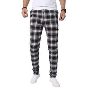 JUNBAOSS Men's Slim-Fit Stretch Tartan Dress Trousers - Stylish, Natural Soft Fabric, Flex Waist, Straight Leg, Pockets, Buttons Men's Pants, Casual Comfy Trouser for Casual Business (Black & White/Light Grey Plaid Chinos),summerwins