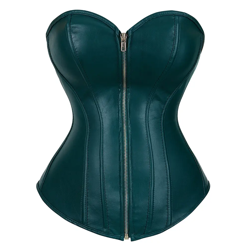 Faux Leather Corset Top for Women Steampunk Zipper Front Corset Bustier Top for Pirate Costume Plus Size Waist Cincher Corsets
