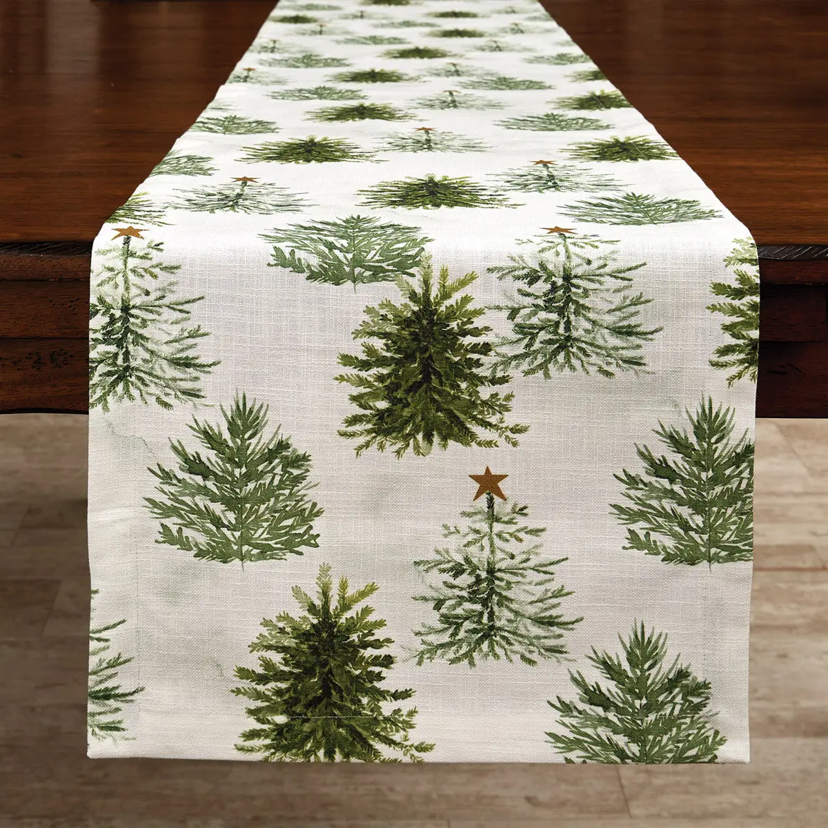 Rustic Trees Christmas Table Runner, 72" Decorative Holiday Dining Table Linen, Festive Home Decor Textile