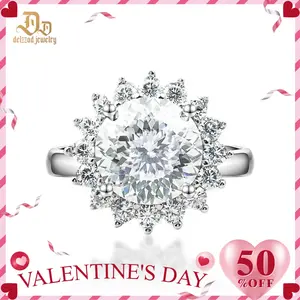 Delzzad 5ct Sunflower Ring Round Synthetic Moissanite Ring Band In 925 Sterling Silver Christmas Gift