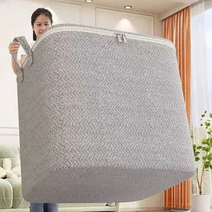 Large Capacity Waterproof Foldable Fabric Storage Box, Foldable Fabric Organizers, Ideal for Clothes, Bedding, Toys, Home & Car Accessories, Classic Style with Lid