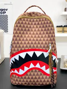 Large Capacity Plaid Tooth Graffiti Zip Closure Casual Men's Sport Handbag, Versatile Shoulder Crossbody Bag for Daily Use & Travel