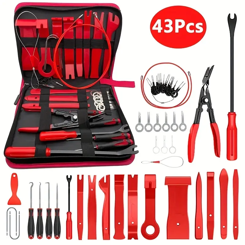 43Pcs Trim Removal Tool,Auto Terminal Removal Key Tool,Auto Clip Pliers Stereo Removal Tools,Car Upholstery Repair Removal Kit,Precision Hook and Pick Set,Wiring Threader,Car Film Scraper