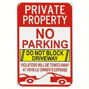 Large Reflective Tin No Parking Sign for Private Property - Metal Wall Decor Prints, Durable Ink, Easy Wall Mount, Retro Red & White, Towing Enforced, Weatherproof Textured, Home Decor Gift (Do Not Block Driveways, Property Boundary Use)