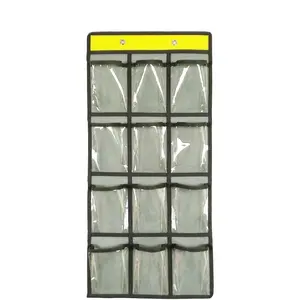Classroom Pocket Chart For Cell Phones Calculators Over The Door Hanging Closet Underwear Sock Jewelry Organizer Holder 12 Clear Pockets (GREY)