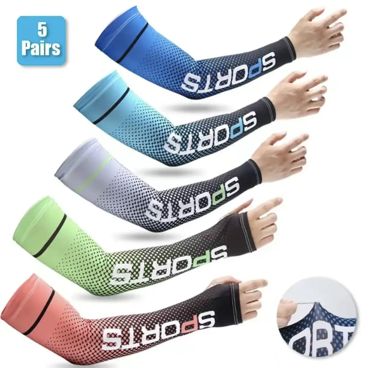5 Pairs Arm Sleeve UV Sun Protection Sleeves Cooling Sports Sleeve Anti Slip Ice Silk Warmers Arm Covers for Men Women