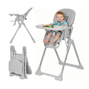 Adjustable & Collapsible Baby High Chair for Feeding – Reclining Backrest, Footrest, Removable Tray, Fast Folding – Comfortable Highchair for Babies & Toddlers – Navy Adjustable & Collapsible Baby High Chair for Feeding