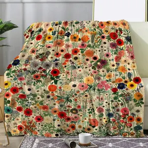 Vintage Floral Print Flannel Blanket - Soft Warm All-Season Throw for Office, Camping & Travel, Machine Washable Cozy Gift for Men & Women, Vibrant Home Decor