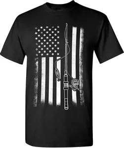American Flag Fishing T-Shirt, Funny Mens Fishing Shirts, Mens Graphic T-Shirts