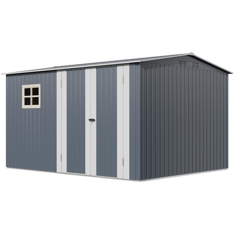 Galvanized Steel 10x8 FT Metal Storage Shed Garden Buildings, 121.2"L x 95.6"W x 74.8"H Outdoor Unit with Lockable Double Doors, Acrylic Window, Top Vent Airflow, Sloped Roof, Customizable Storage, Pre-Labeled Parts, Assembly Required (Holds Bikes, Carts)