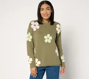 Peace Love World 100% Cotton Novelty Stitch Crew Neck Sweater Peace Love World 100% Cotton Novelty Stitch Crew Neck Sweater