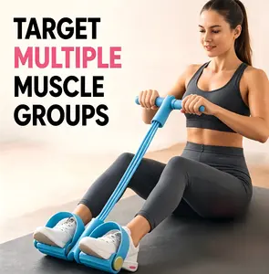 Pink Foot Pedal Exerciser, Elastic Sit-Up Pull Rope, Tummy & Leg Trainer for Home Workouts, Yoga & Body Shaping Waist Twist and Core Ab Exercise Machine puller Soft Foam Handles
