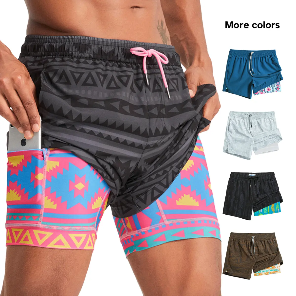 Maamgic 2 in 1 5.5 Inch Stretch Short Lined Black Mayan Gym Shorts, Breathable Comfort Workout Athletic Training Shorts with Phone Pockets Lightweight Quick Drying Drawstring Sports Shorts for Gym Fitness #tiktokshopbacktoschool Drawstring Active Shorts C