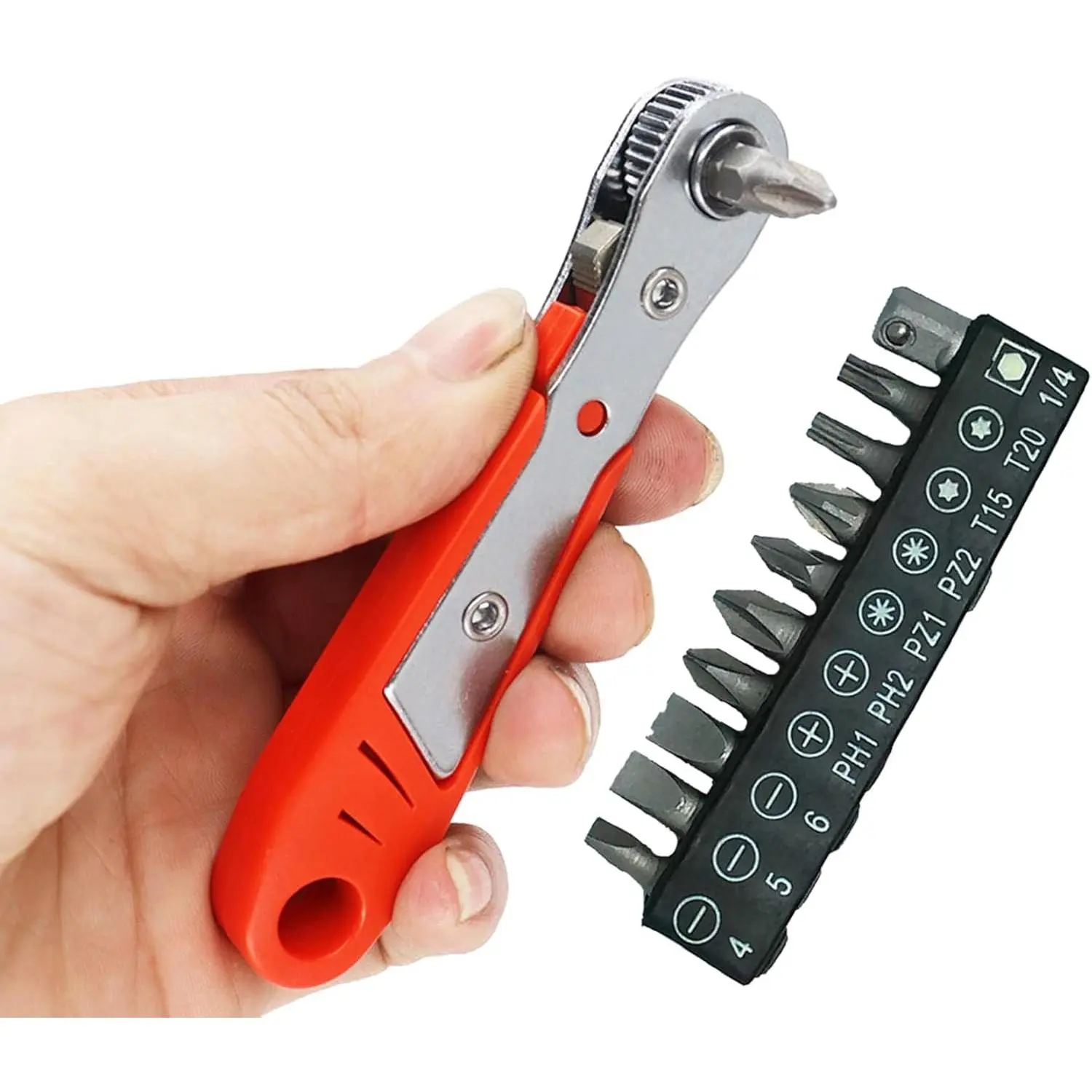 1PCS Precision Ratchet Right Angle Multifunctional Screwdriver Set with 10PCS Replaceable Bits, 1/4 in Hex Shank Drive Socket Nut Wrench, Hand Work Tool for Household Furniture, Auto Small Machinery Maintenance & DIY Assembly, Precision Ratchet Screwdrive