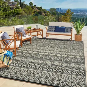 5x8ft Large Size Plastic Rectangular Boho Rug, Multi-Purpose Outdoor Bohemian Area Mat for Beach, Patio, Boho Rugs, Large Size (5X8ft)