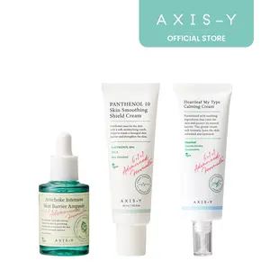 AXIS-Y Combo-Skin Barrier Rescue Kit - Artichoke Intensive Skin Barrier Ampoule + Panthenol 10 Skin Smoothing Shield Cream + Heartleaf My Type Calming Cream Vegan Korean Skin Care Bundle