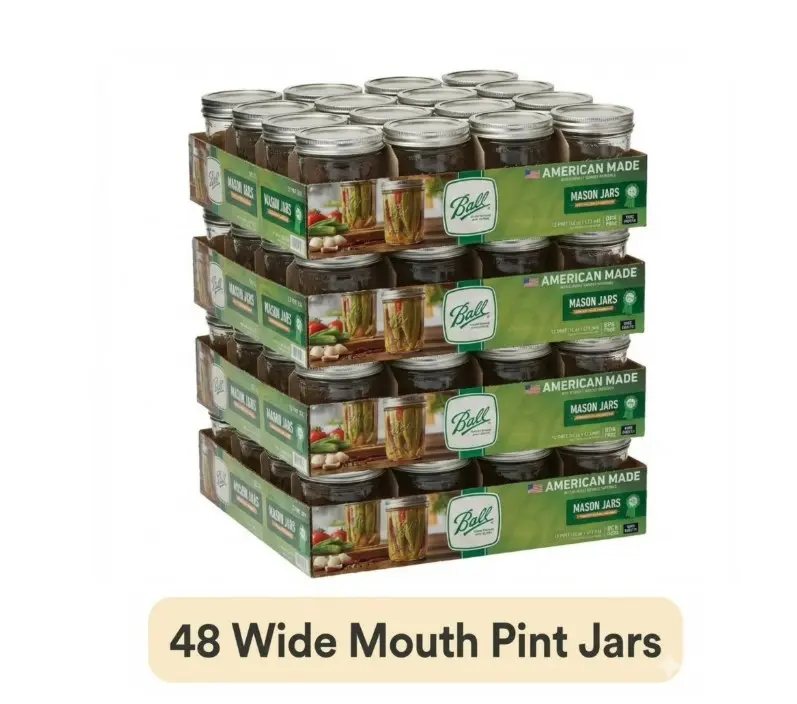 (4 pack) Ball, Glass Mason Jars with Lids & Bands, Wide Mouth, Clear, 16 oz, 12 Count