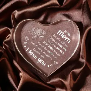Smile Mother's Day Heart-Shaped Acrylic Plaque, Best Mom Ever Signs for Tabletop Decor Mom Anniversary Presents Birthday