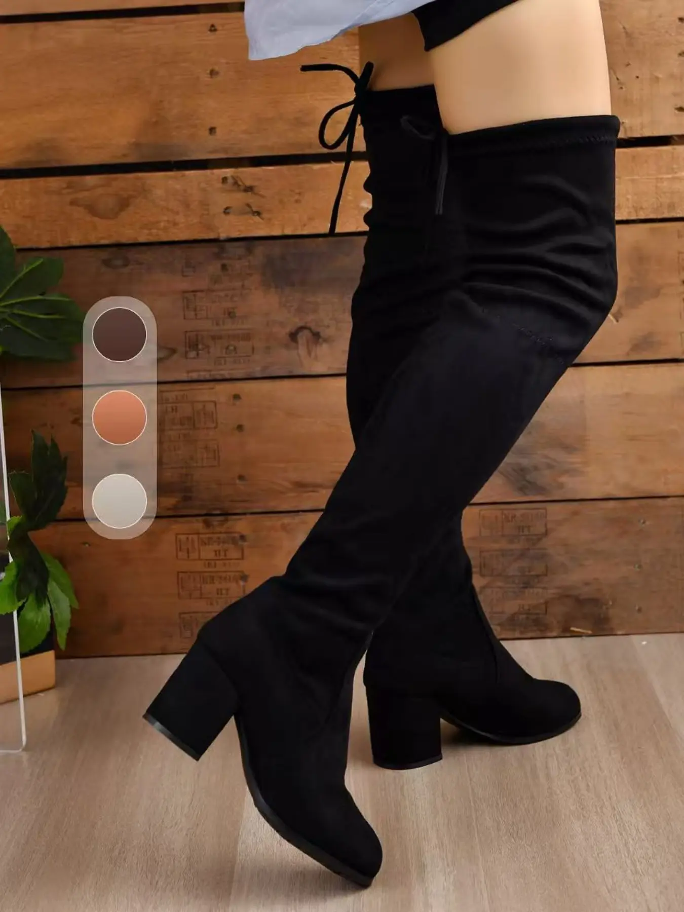 Elegant Solid Color Mid-Heel Over-the-Knee Boots, Fashionable Thick-Heeled Boots, Comfortable Casual Warm Boots for Fall and Winter Daily Wear, Trendy Versatile Rubber Footwear