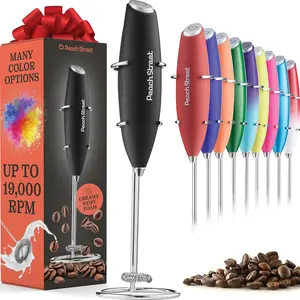 Powerful Handheld Milk Frother, Mini Frother Wand, Battery Operated Stainless Steel Drink Mixer with Stand for Coffee, Lattes, Cappuccino, Frappe, Matcha, Hot Chocolate Great Gift