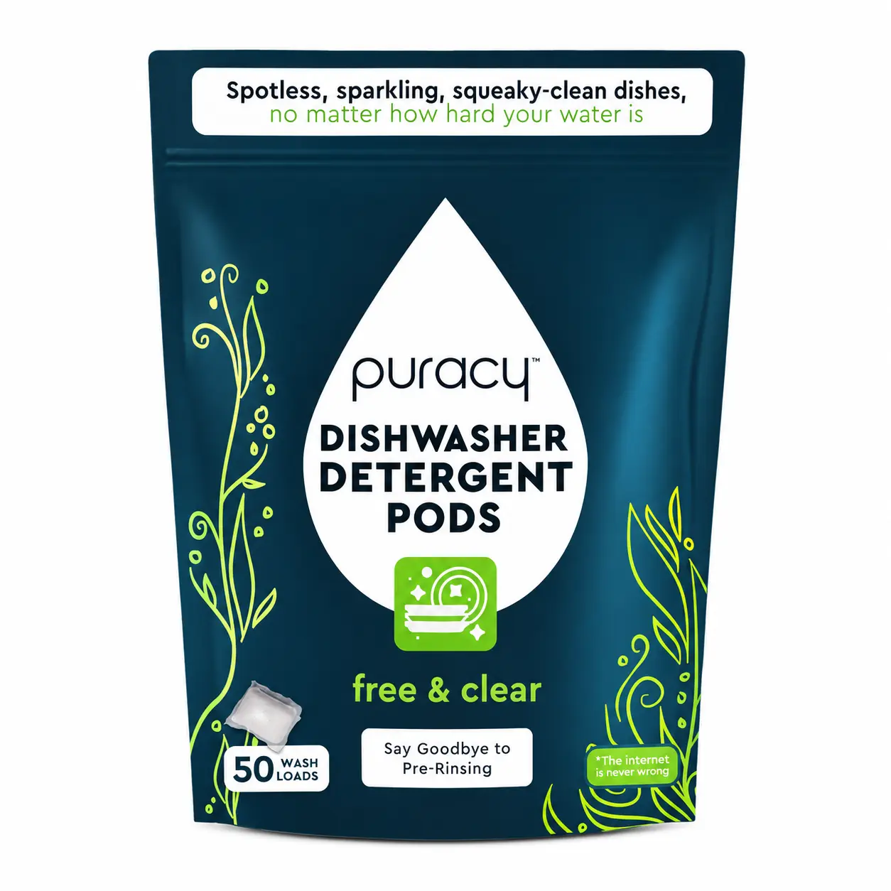 Puracy Natural-Based Dishwasher Detergent Cleaner Tablets, Suitable for Your Home (Free & Clear, 50 Count) Household Cleaning Supplies Concentrated Cleaner