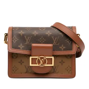 Pre-owned Louis Vuitton Canvas Coated, Leather Travel Bags Dauphine Shoulder Bag Reverse Monogram Canvas Mini by Rebag