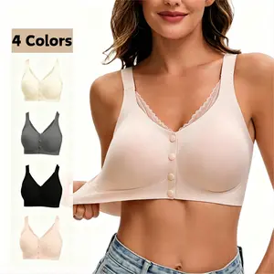50% O F F When Buying 2,   Summerwins Women's Nylon Seamless Soft Wirefree Push-Up Bra Elegant Wide Strap, Front Button, Multiway Internal Support, Ultra Soft Breathable Fabric, Everyday T-Shirt Lingerie, Basic Pink V-Neck Minimalist 