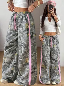 Women's Vintage Branch Pattern Loose Sport Pants, Y2K Festival Straight Leg, Casual Fall & Winter, Comfortable and Trendy