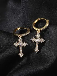 Full diamond cross stud earrings for men and women, Brilliant stud earrings, personalized studs, trendy hip-hop ear hoops, dark style full diamond earrings, thick hoop earrings, hip-hop personalized men's studs