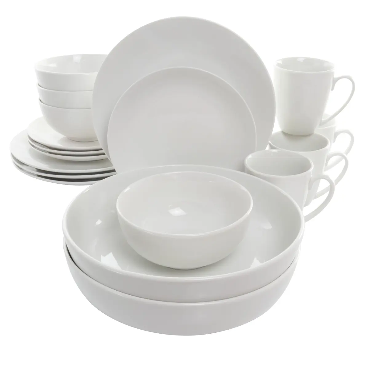 Elama 18-Piece White Porcelain Dinnerware Set - Includes Pasta Plates, 2 Large Bowls, Dishwasher Safe for Any Setting, Dinnerware Sets, Culinary Greatness