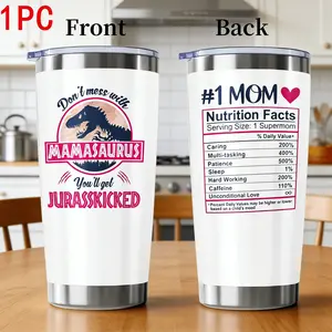 1pc 20oz Mamasaurus Stainless Steel Insulated Cup, Fun Dinosaur Mom Theme, Dual-Sided Design, Large Capacity, Portable Mother's Day Gift