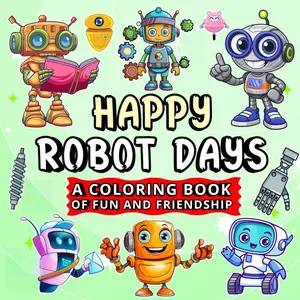 Happy Robots Day: A Coloring Book of Fun and Friendship for Kids Teens Adults Seniors 50 Unique Designs Bold Easy Illustrations Single Sided Pages Perfect Size 8.5 x 8.5 Inches Whimsy Escapes Calming Coloring Journey