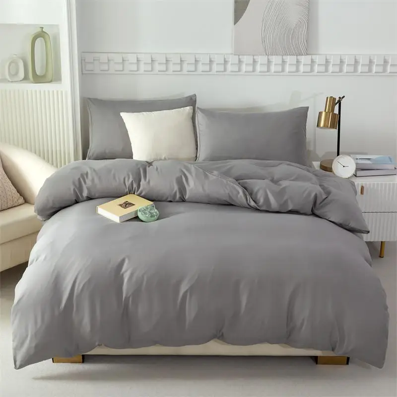 Solid Color Duvet Cover and Pillowcase Set, 3 Counts/set Simple Style Duvet Cover & Pillowcase Set without Pillow Core, Soft Comfortable Duvet Cover