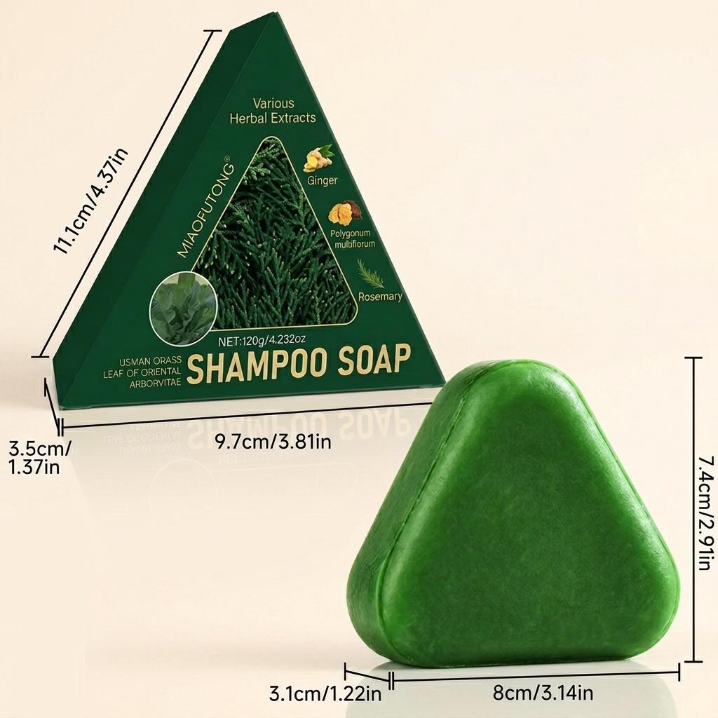 Nature Triangle Shampoo Bar Nature Seven Green Soap Shampoo Usman Grass for Healthy Hair Growth Calming Strengthens Hair Reduces Loss for Women & Men