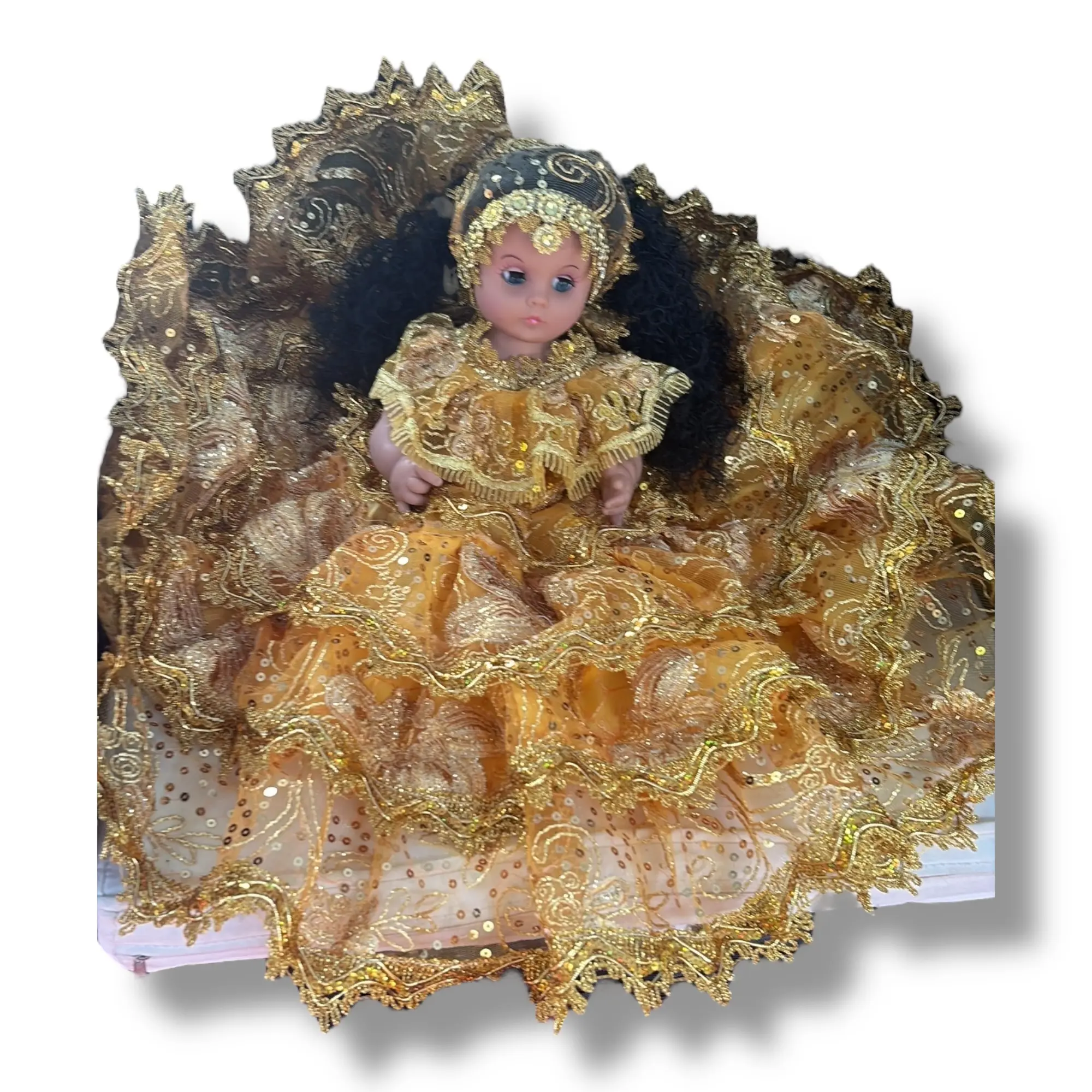 Handmade Spiritual Gypsy Doll - Gold Dress Yoruba Orisha Inspired Religious Decor for Altars, Rituals
