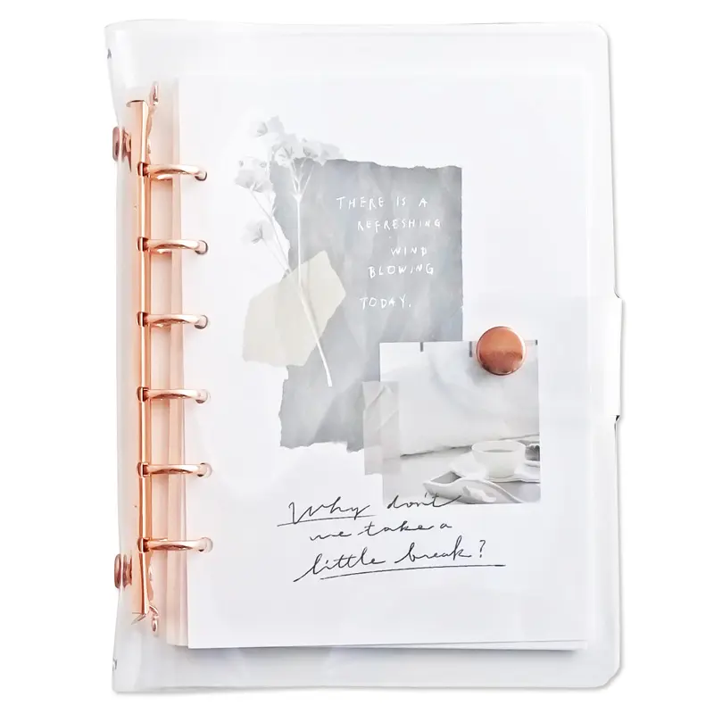 A6 Clear Binder + 4mm Grid Paper + Peel-off Sticker Mount Page Pink Gold Set - MIND WAVE Bine A6 Clear Binder for Journaling, Planners, Scrapbooking & Decoration