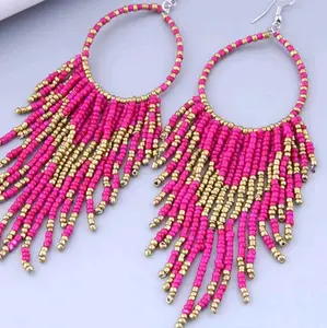 Boho **HOT PINK** seed bead earrings
