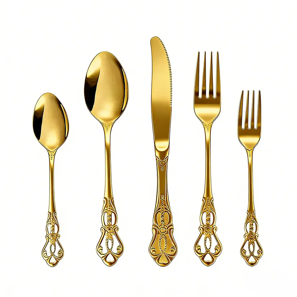 20 Pcs Vintage Royal Hollow Embossed Stainless Steel Cutlery, Elegant European Retro Flatware Silverware, Western Steak Knife Spoon Fork Tableware for Dinner Party Brunch Home Dining Housewarming Gift