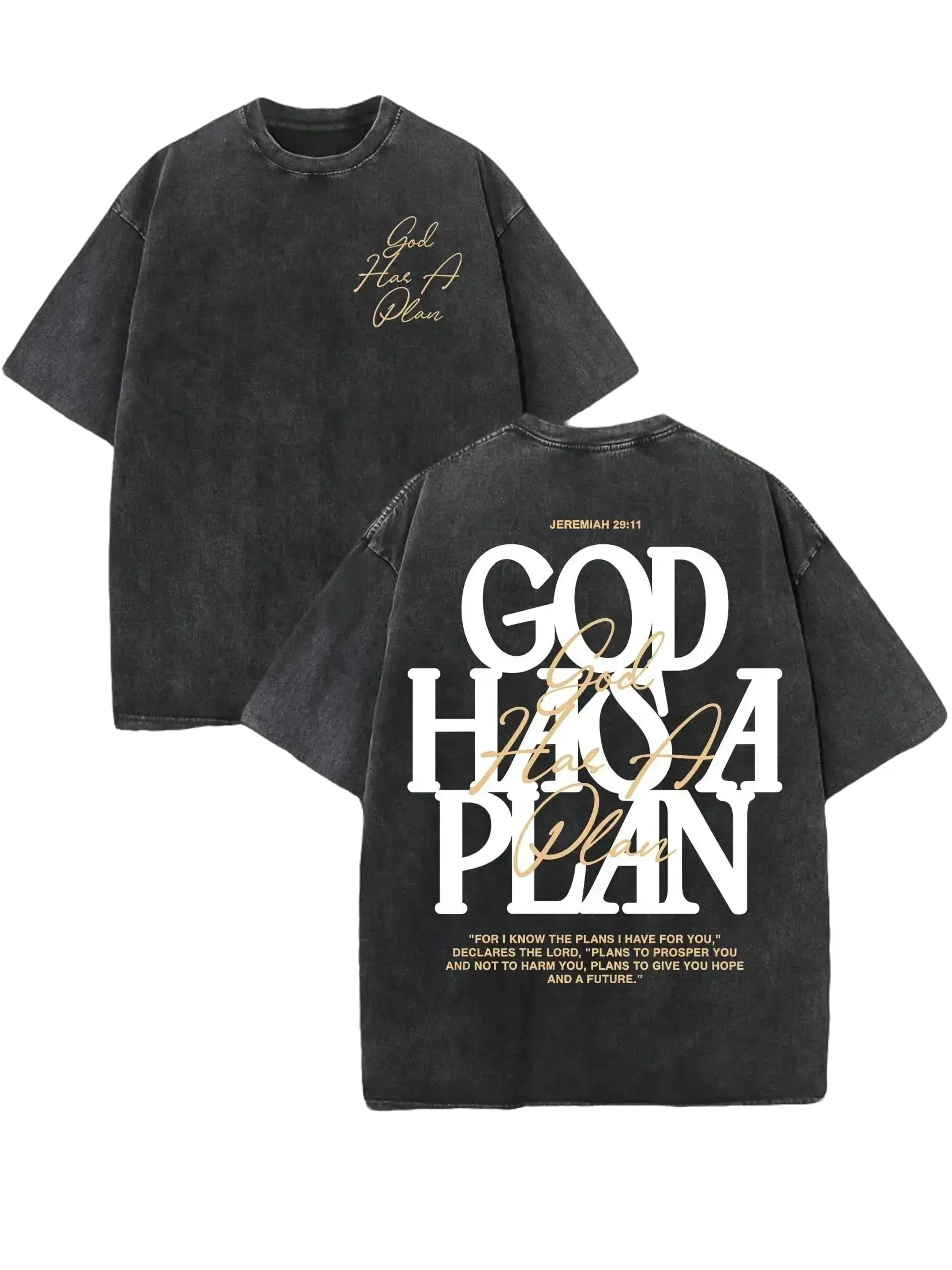 [100%cotton]Vintage Washed "God Has a Plan" Double-Sided Print  | 230gsm Heavyweight Christian Streetwear, Unisex Wide-Shoulder Fit, High-Quality Cotton Casual Top for Men & Women graphic tee funny shirts Graphic shirts,s day fashionoutfit ,trendy t-shirt