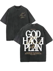 [100%cotton]Vintage Washed "God Has a Plan" Double-Sided Print  | 230gsm Heavyweight Christian Streetwear, Unisex Wide-Shoulder Fit, High-Quality Cotton Casual Top for Men & Women graphic tee funny shirts