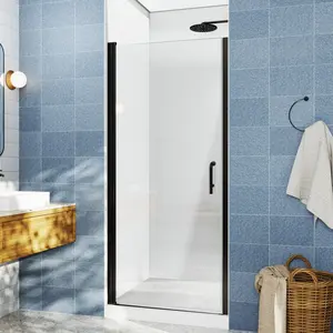 Classy 28-30"x72" Semi-Frameless Shower Door in Matte Black,Water Repellent Glass with Seal Strip Parts and Handle,6mm Glass Shower Door
