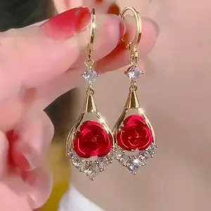 Women's 14K Gold Plated Tear Drop Earrings, Sparkling Crystal Tassel Design, Chic Elegant Fashion Costume Jewelry for 2025, Tear Drop Earring