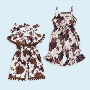 Girls kids western cow print jumpsuit