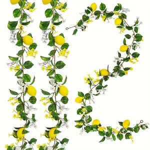 1/2 Packs 6Ft/180cm Artificial Lemon Garland Spring Summer Faux Vine Garlands with Greenery for Outdoor Garden Patio Decoration Door Wall Mantle Wedding Party Table Decorations