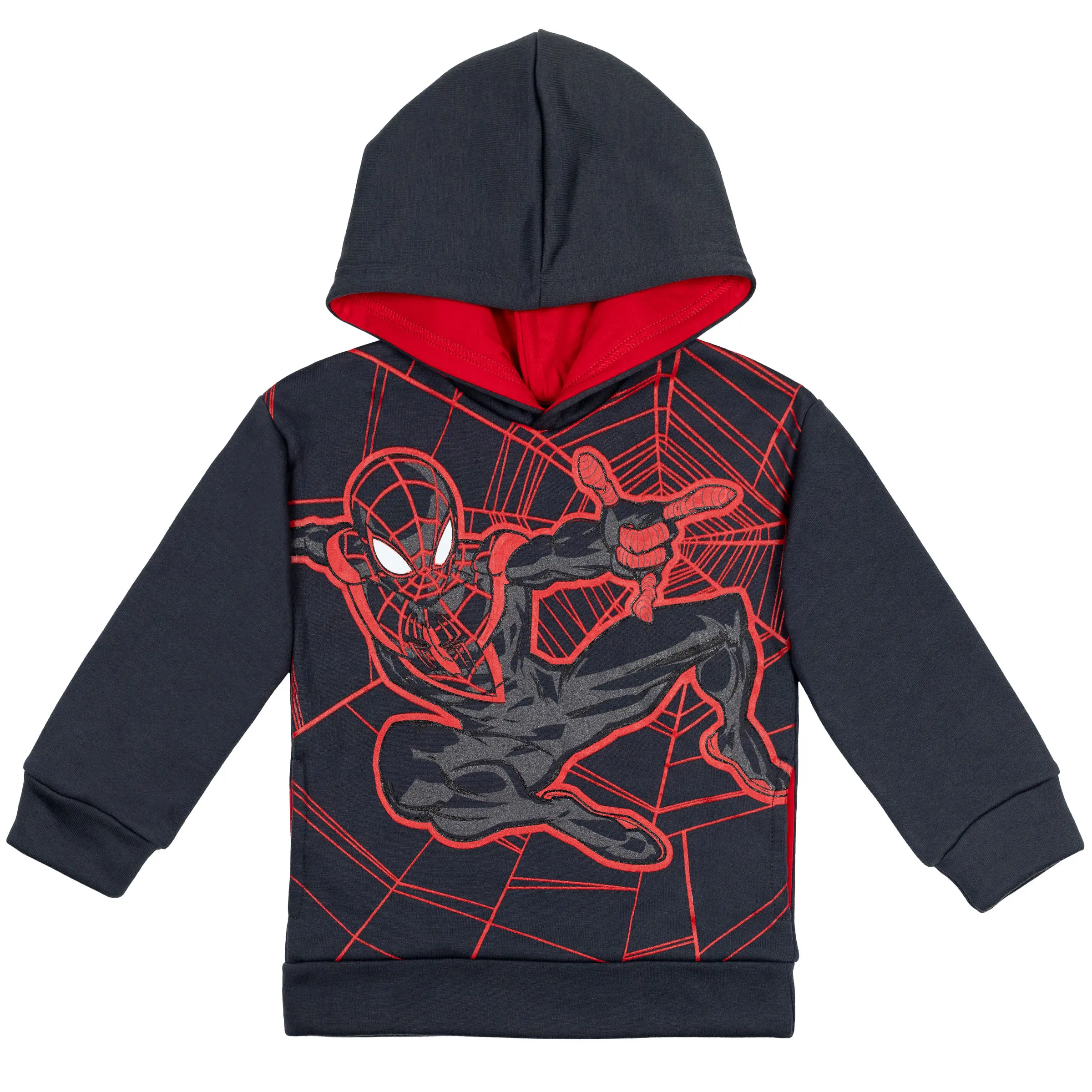 Marvel Spider-Man Boys' Graphic Pullover Hooded Sweatshirt Miles Morales Dark Toddler to Big Kid