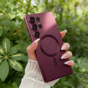 Amzfield Magnetic MagSafe-Compatible Matte Burgundy Soft Silicone Slim Case for Samsung Galaxy S25 Ultra, Shockproof Bumper Cover with Full Camera Lens Protector, Smartphone-Cellphone Handheld Devices Accessories for Women & Men