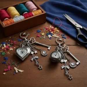 Retro Distressed Heart Pocket Watch Keychain, Punk Sweet Cool Alt Style Bag Pendant for Trendy Outfits