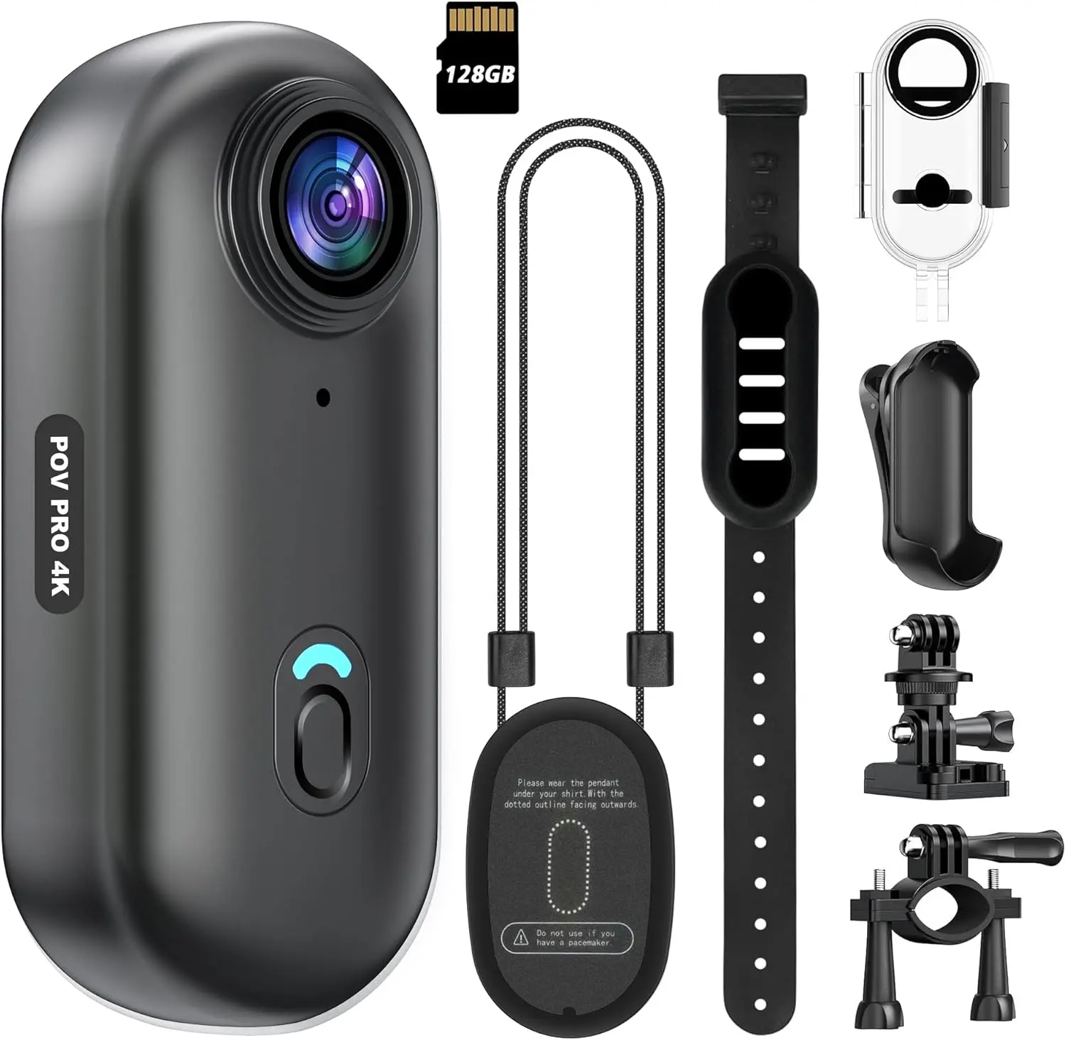 4K Mini WiFi Action Camera with 128GB Storage, Thumb POV Portable Wearable Body Cam, IPX7 Waterproof Underwater Camcorder, Helmet Mount, Magnetic Sport DV for Bike Cycling, Vlogging (Black)