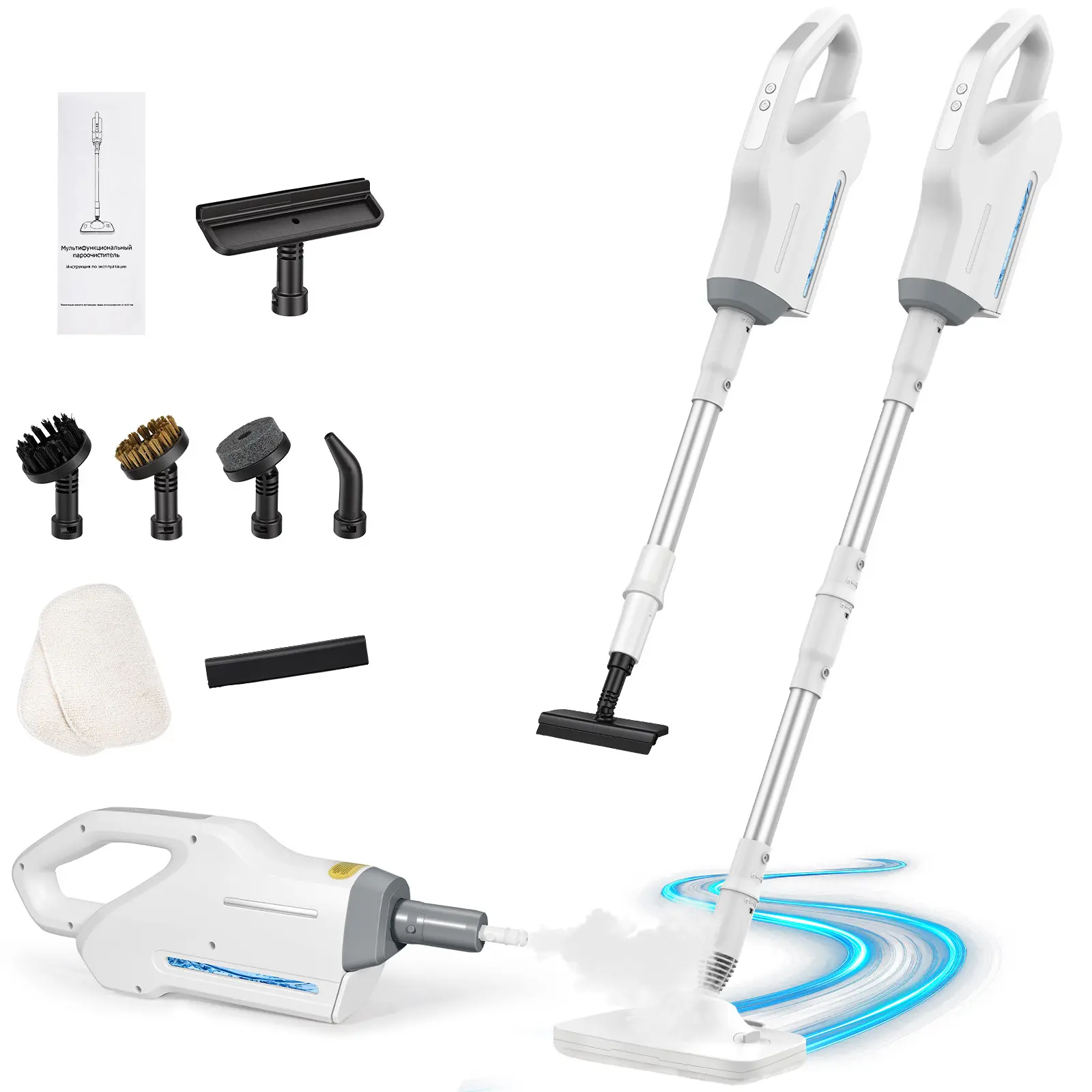 6-in-1 1500W Rotatable Steam Mop,Multi-Surface Steam Cleaner with 2 Modes,500ML Tank,10s Heat-Up,230°F Steam Cleaner, for Floor,Carpet,Tiles, BBQ grill,Car Accessories Clean White